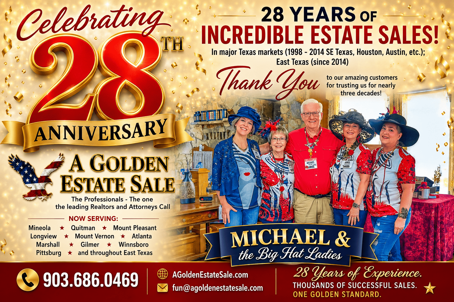 A Golden Estate Sale AKA Michael & the Big Hat Ladies, estate sales in Mount Pleasant, TX, Longview, TX, Atlanta TX, NE Texas 